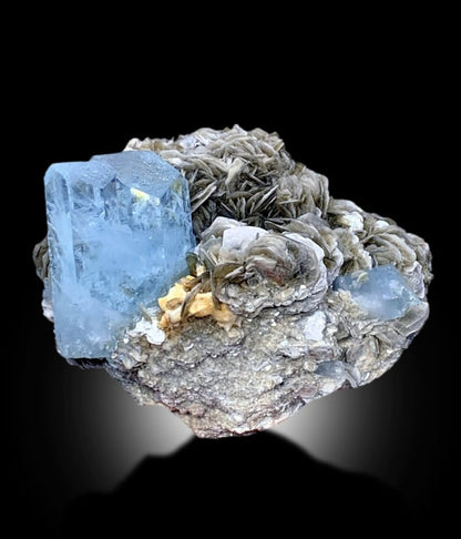 Blue Aquamarines With Muscovite Mica Mineral Specimen From Nagar Pakistan - 640 gram