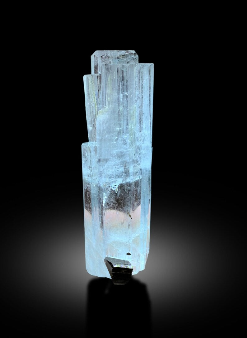 Natural Blue Color Aquamarine with Black Tourmaline Crystals, DT Aquamarine Crystal, Aquamarine from Shigar valley Skardu Pakistan - 55 gram