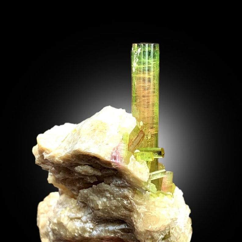 Watermelon Tourmaline Crystals on Feldspar, Bicolor Tourmaline Crystals, Tourmaline Specimen, Tourmaline Cluster, Mineral Specimen, 149 g