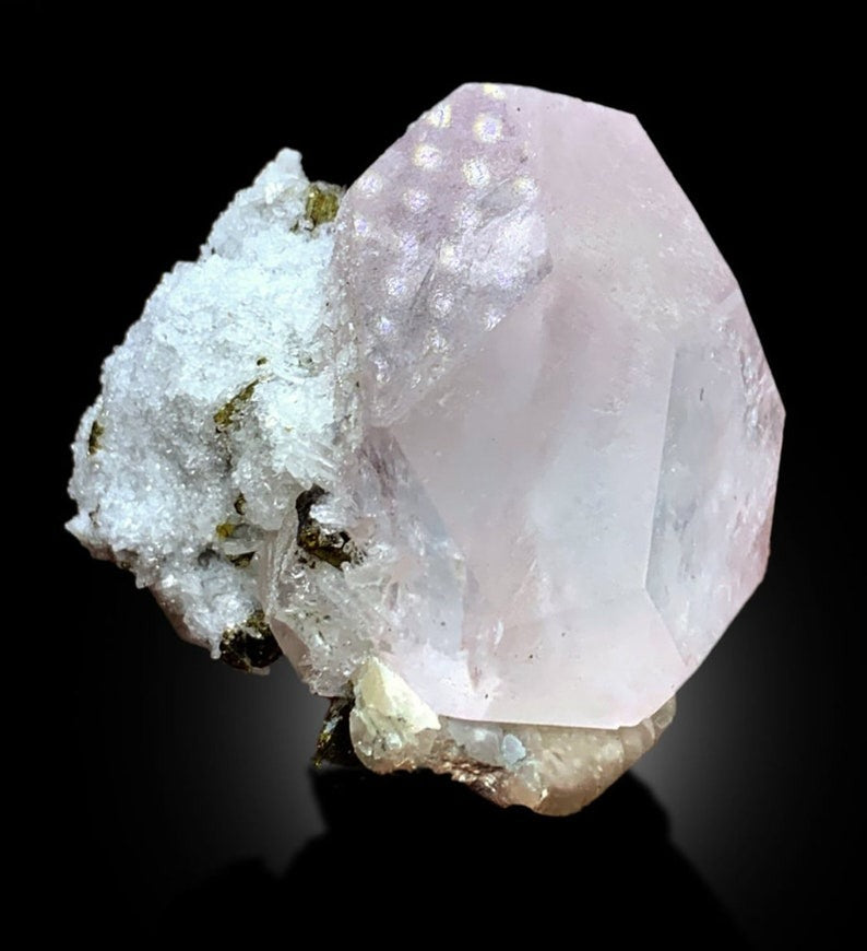 AquaMorganite with Green Tourmalines, Pink Morganite Crystal, Morganite Specimen, Mineral Specimen, Bicolor Beryl - 137 gram