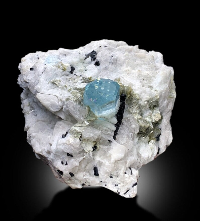 Natural Aquamarine Crystal With Mica Schorl and Feldspar Mineral Specimen From Skardu Pakistan - 1413 gram