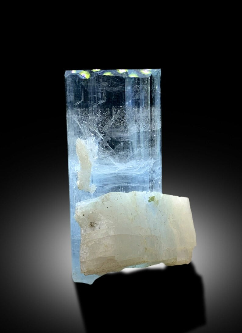 Natural Terminated and Damage Free Sky Blue Color Aquamarine Crystal with Feldspar, Aquamarine from Shigar valley Skardu Pakistan - 42 gram