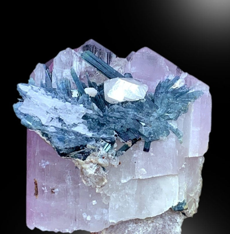Kunzite Specimen, Terminated Pink Kunzite With Blue Tourmalines on Feldspar, Mineral Specimen, Kunzite From Afghanistan - 214 gram