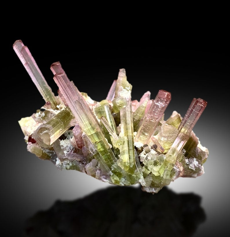 Exquisite Bicolor Tourmaline Cluster on Matrix, Tourmaline Specimen, Tourmaline from Paprok Afghanistan - 56 gram