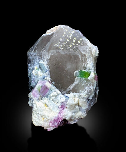 Bicolor Tourmaline Crystals on Quartz, Tourmaline Specimen, Paprok Tourmaline, Tourmaline for sale, Tourmaline with Quartz Crystal, 715 gram