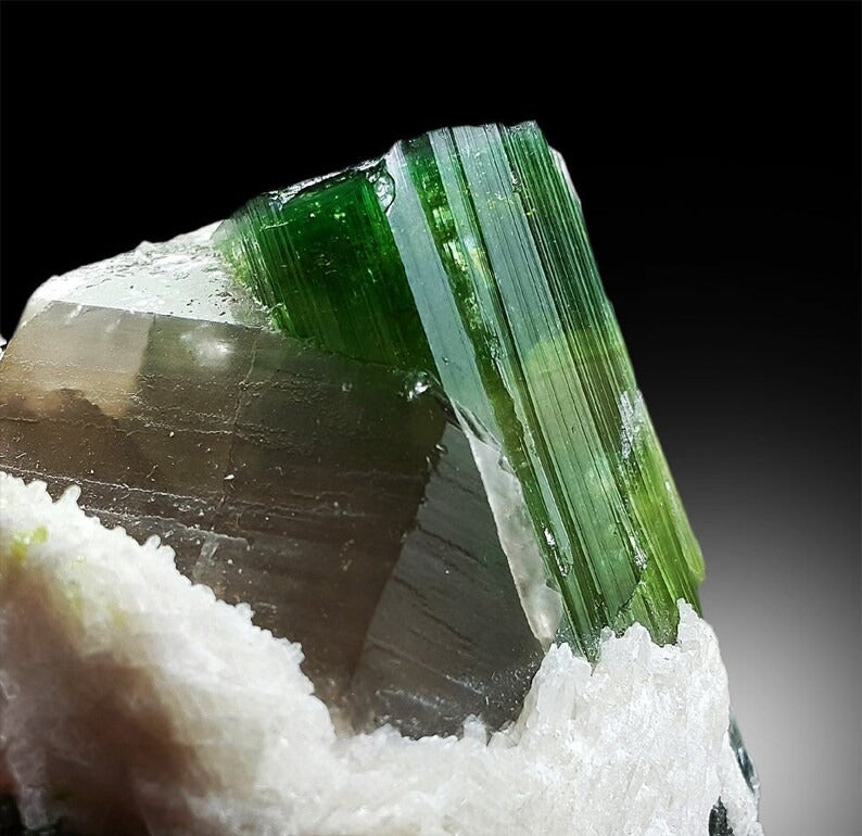 Watermelon Tourmaline, Natural Tourmaline, Crystal with Smky Quartz Albite Mineral Specimen from Paprok Afghanistan - 242 g , 68*5146 mm