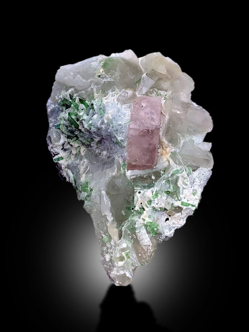 Pink Morganite With Green Tourmalines, Quartz and Albite Mineral Specimen From Afghanistan - 514 gram