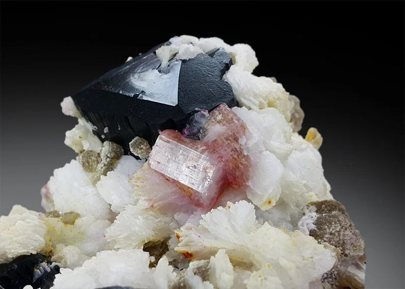 Natural Pink Color Apatite Crystals with Tantalite, Schorl Black Tourmalines and Albite, Mineral Specimen from Skardu Pakistan - 589 gram