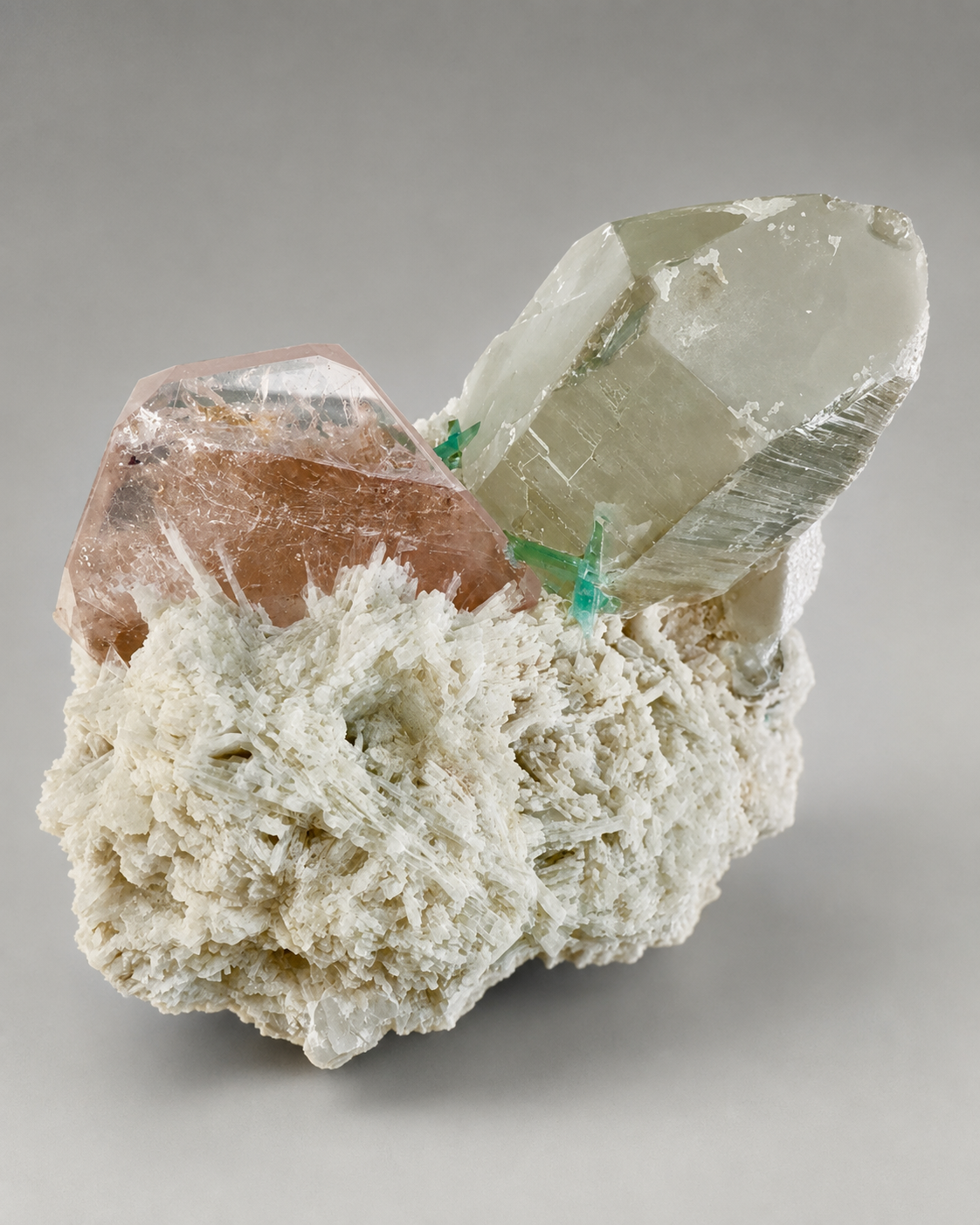 Natural Morganite with Green Tourmaline, Smoky Quartz and Clevelandite Albite from Afghanistan, 631 gram
