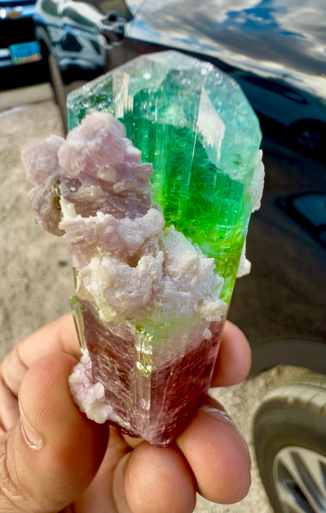 Watermelon Tourmaline Crystal with Lepidolite and Microlite from Paprok, 78 gram