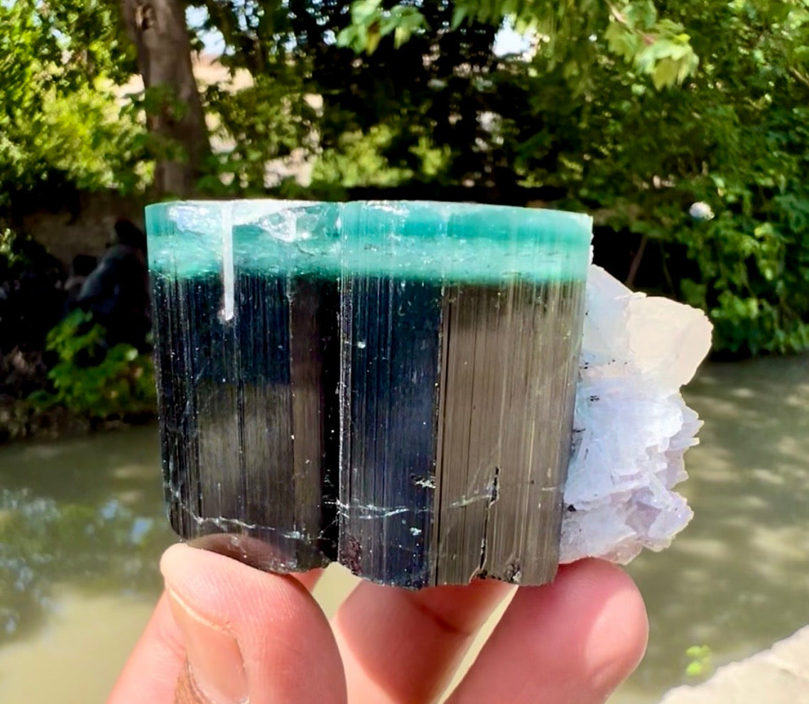 Blue Cap Tourmaline, Pink Lepidolite, Quartz and Albite specimen from Afghanistan, 205 gram