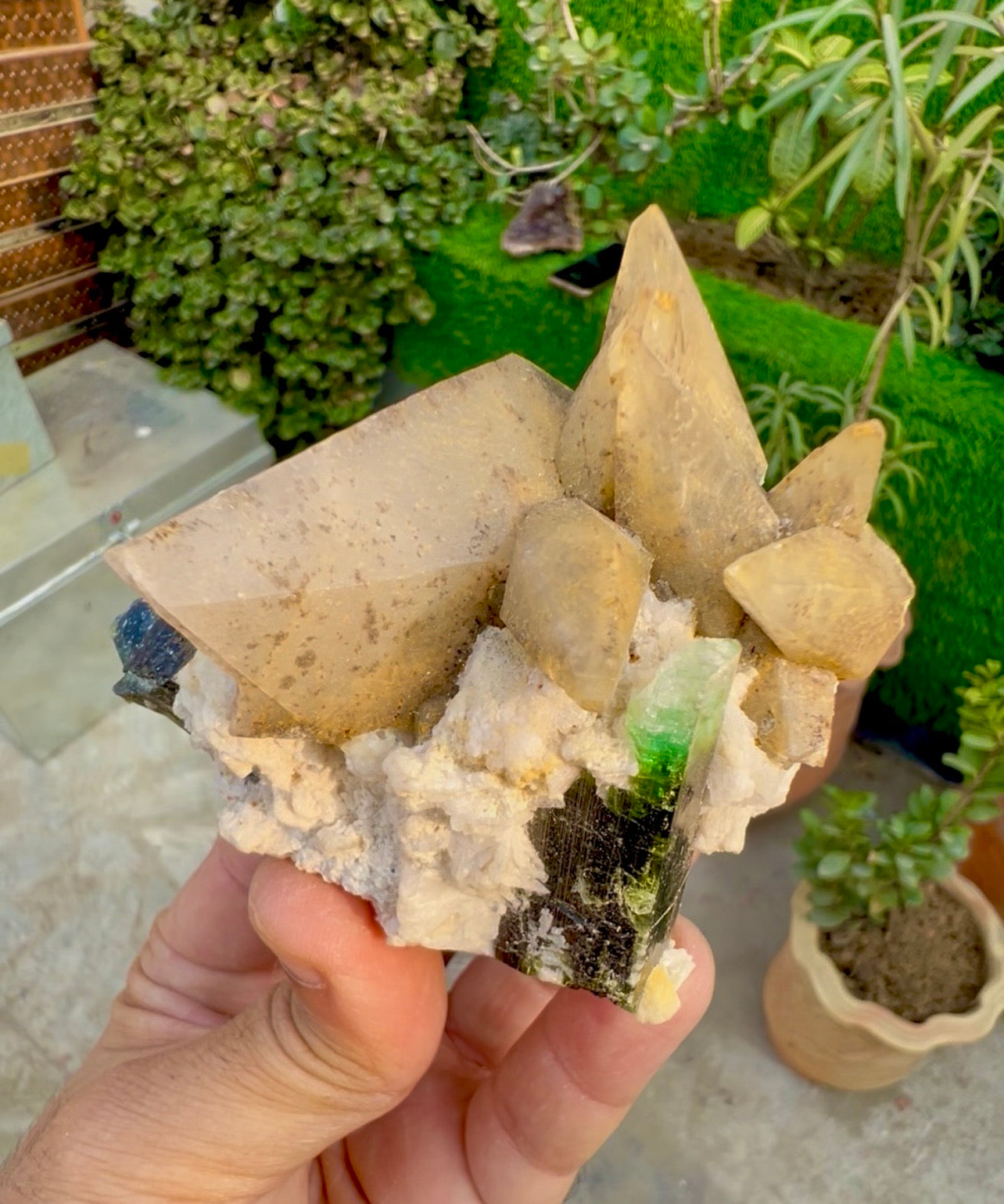 Blue Cap Tourmaline with Calcite from Paprok Afghanistan , 208 g