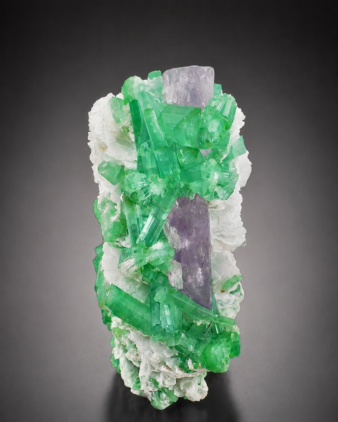 Natural Pink Kunzite with Green Tourmalines and Clevelandite Albite Specimen with Custom Base, 567 gram
