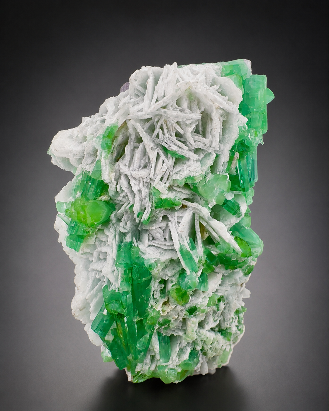 Natural Pink Kunzite with Green Tourmalines and Clevelandite Albite Specimen with Custom Base, 567 gram