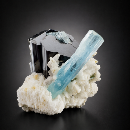 Natural Aquamarine with Black Tourmaline Schorl and Feldspar from Afghanistan, 210 gram