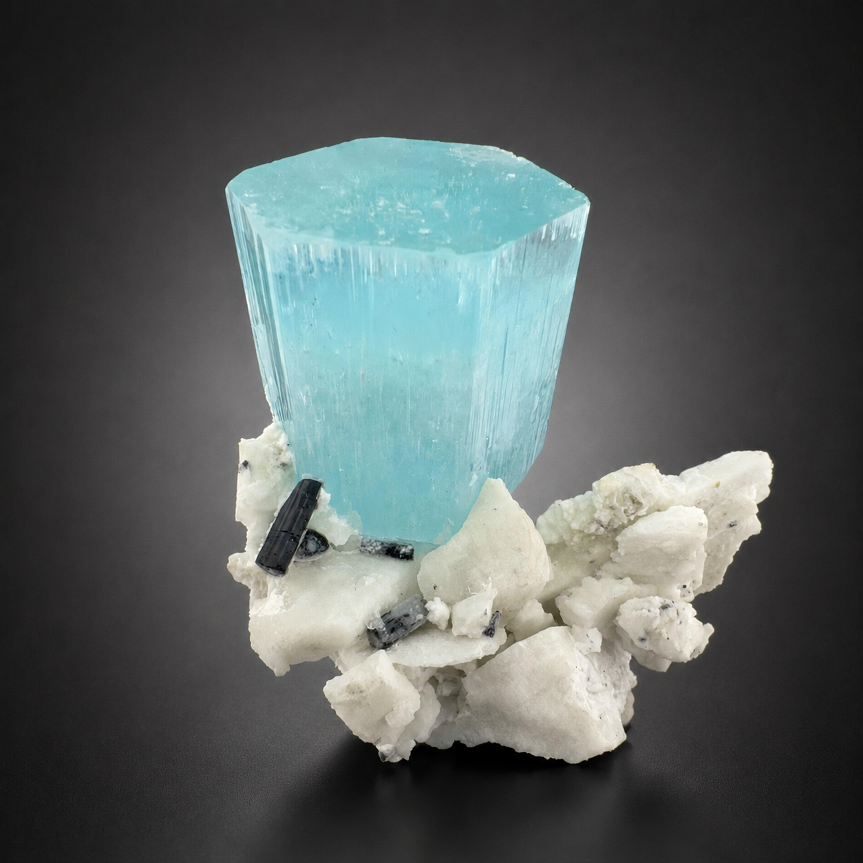 Natural Aquamarine Crystal with Schorl Tourmaline and Feldspar Matrix from Pakistan, 296 gram