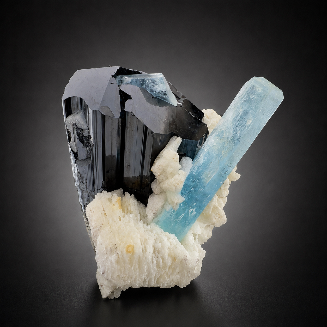 Natural Aquamarine with Black Tourmaline Schorl and Feldspar from Afghanistan, 210 gram