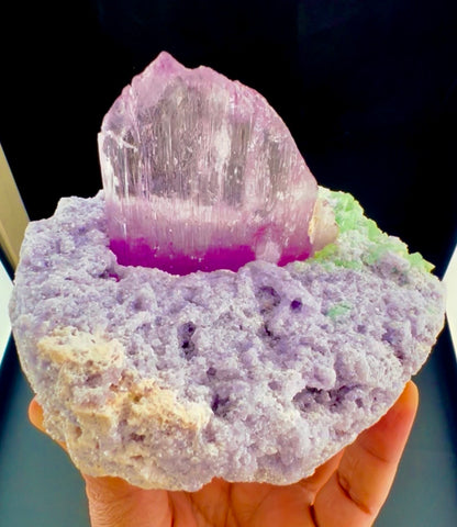 Pink Kunzite with Green Tourmalines on Lepidolite from Afghanistan, 749 gram