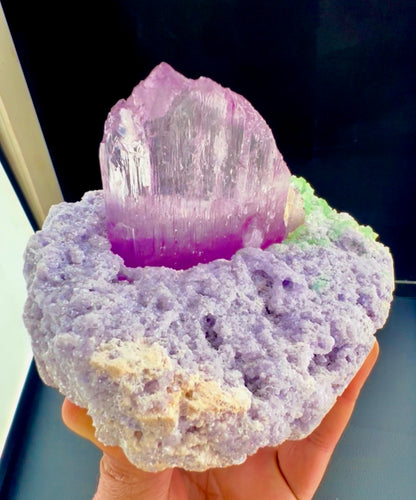Pink Kunzite with Green Tourmalines on Lepidolite from Afghanistan, 749 gram