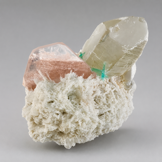 Natural Morganite with Green Tourmaline, Smoky Quartz and Clevelandite Albite from Afghanistan, 631 gram