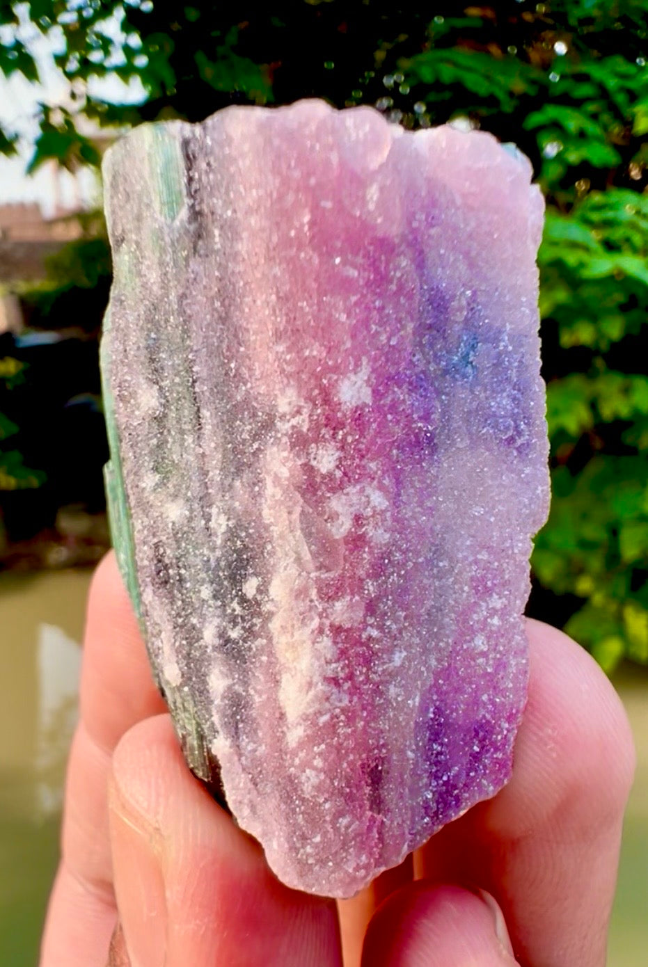 Crystallized Pink Rose Quartz on Cats Eye Tourmaline from Afghanistan - 60 gram
