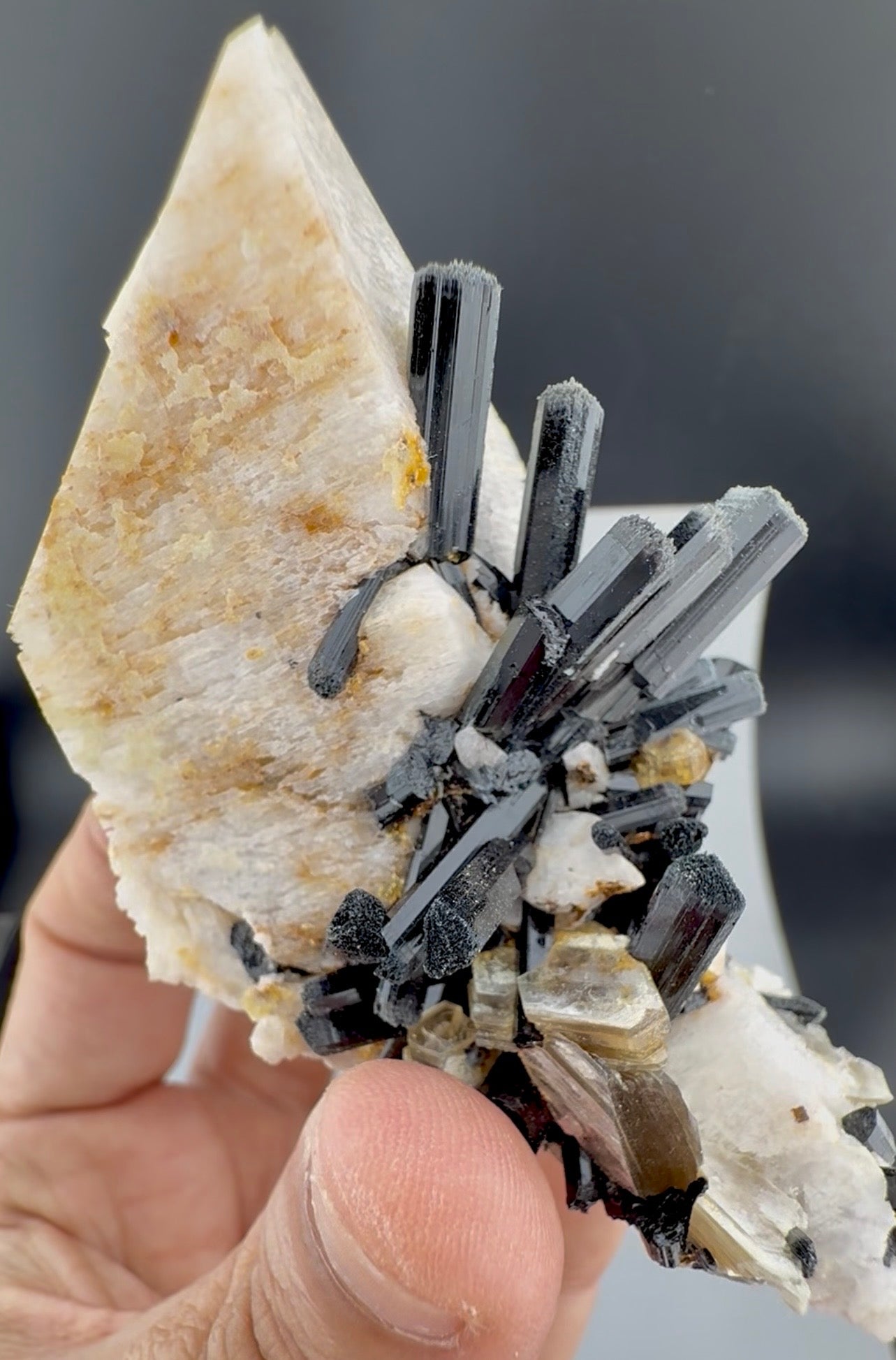 Schorl Tourmaline crystals on Microcline Feldspar from Pakistan, 186 gram