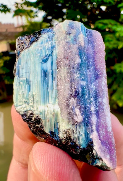 Crystallized Pink Rose Quartz on Cats Eye Tourmaline from Afghanistan - 60 gram