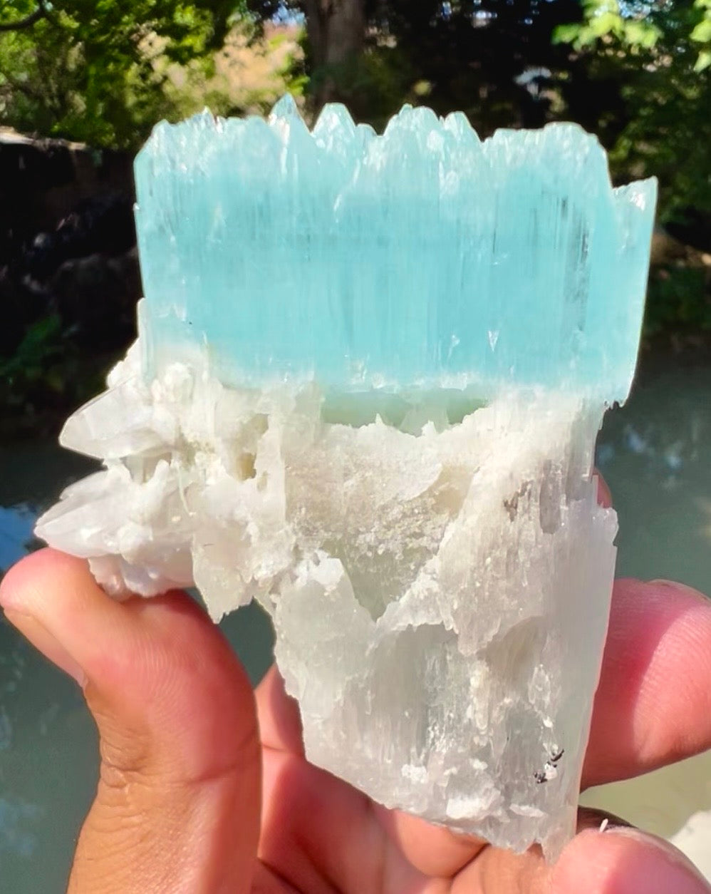 AquaMorganite crystal with Quartz and Feldapar from Pakistan, 240 grams