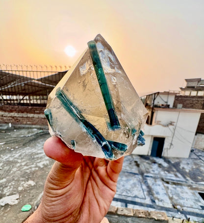 Indicolite Tourmaline on Smoky Quartz from Afghanistan, 677 gram