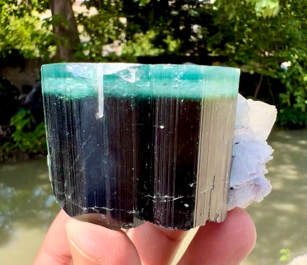 Blue Cap Tourmaline, Pink Lepidolite, Quartz and Albite specimen from Afghanistan, 205 gram