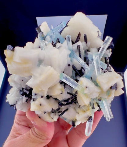 Aquamarine crystals with Schorl on Feldspar from Pakistan, 300 gram