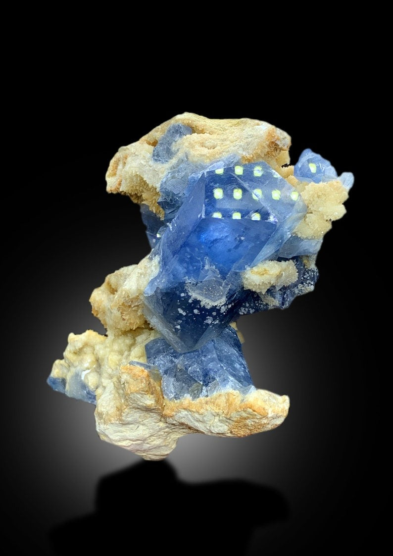 Natural Blue Celestine Crystals with Yellow Calcite Mineral Specimen from Baghdis, Afghanistan - 375 gram