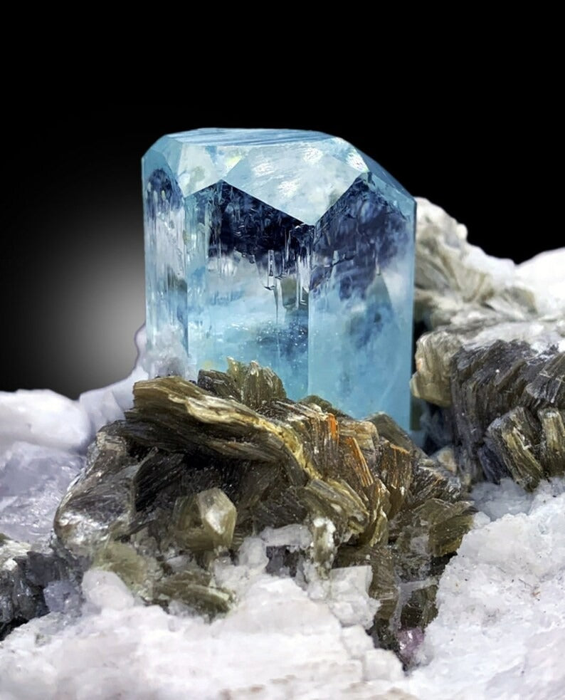 Natural Aquamarine Crystal With Mica Schorl and Feldspar Mineral Specimen From Skardu Pakistan - 1413 gram