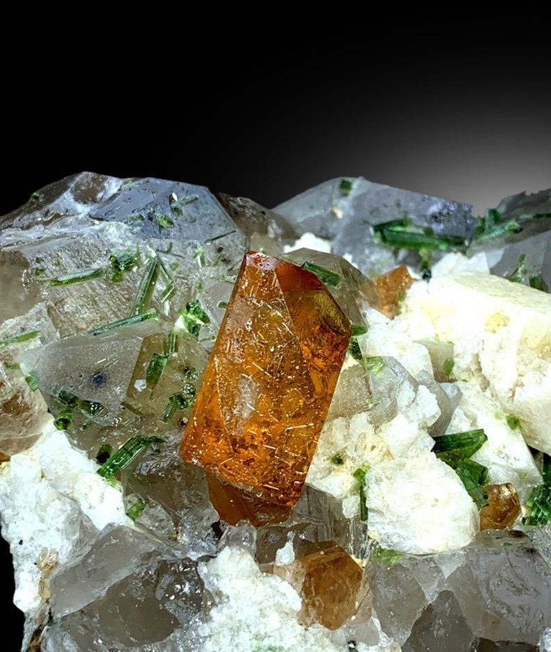 Topaz Crystals with Tourmalines, Herderite Crystals, Smoky Quartz and Feldspar Specimen, Topaz Specimen, Tourmaline Cluster, 1851 gram