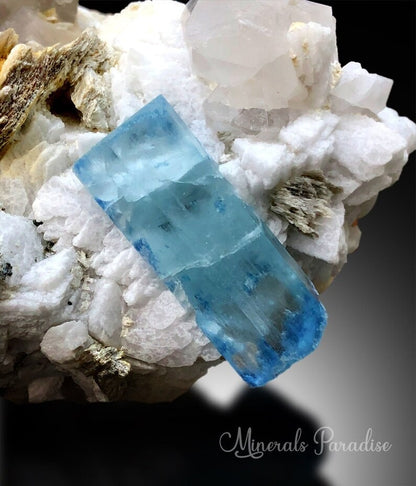 Blue Colour Aquamarine Crystal with Mica, Albite and Quartz, Aquamarine Crystal, Aquamarine Specimen, 718 Gram , 132*94 mm