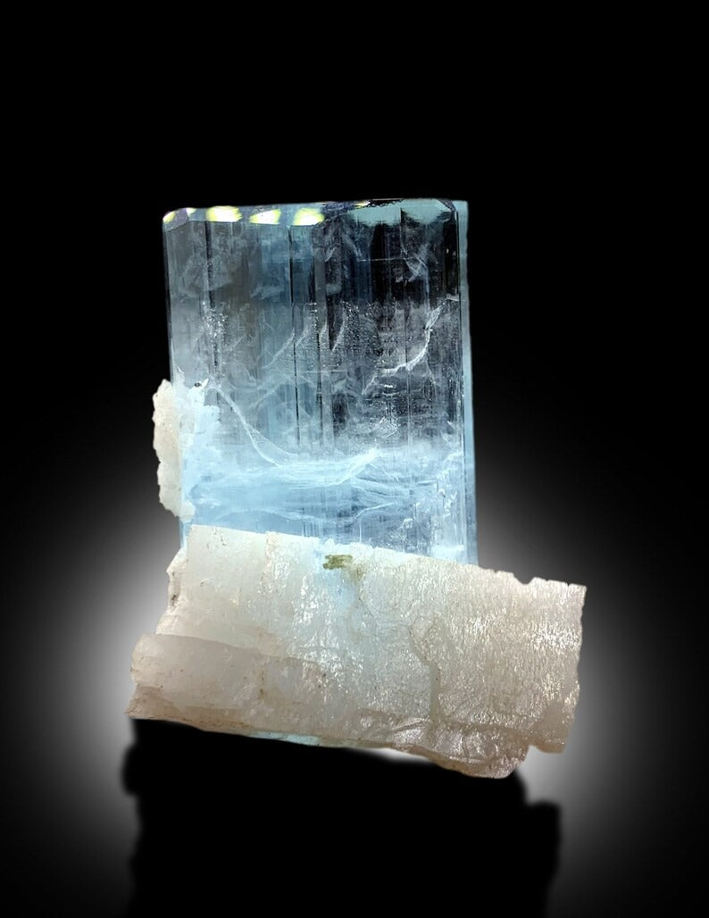 Natural Terminated and Damage Free Sky Blue Color Aquamarine Crystal with Feldspar, Aquamarine from Shigar valley Skardu Pakistan - 42 gram