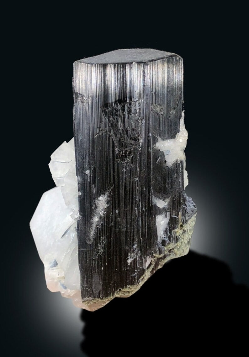 Bicolor Beryl on Schorl, Morganite var Aquamarine Crystal with Black Tourmaline, Mineral Specimen, 91 gram