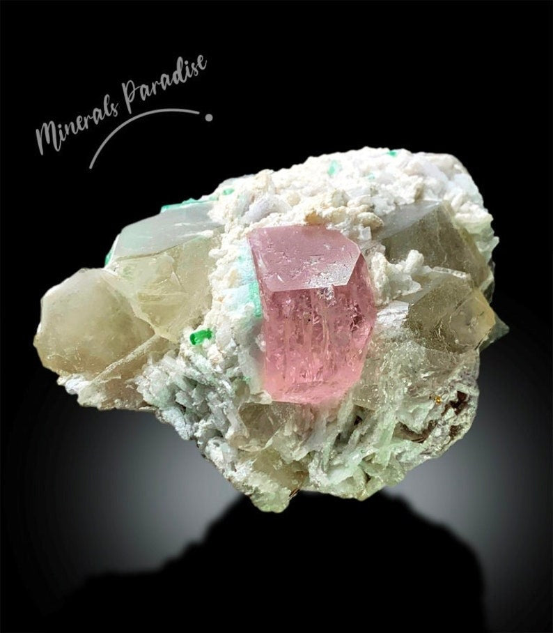 Pink Morganite Crystal with Tourmalines, Quartz and Albite, Morganite Specimen, Tourmaline Crystals from Afghanistan 342 gram