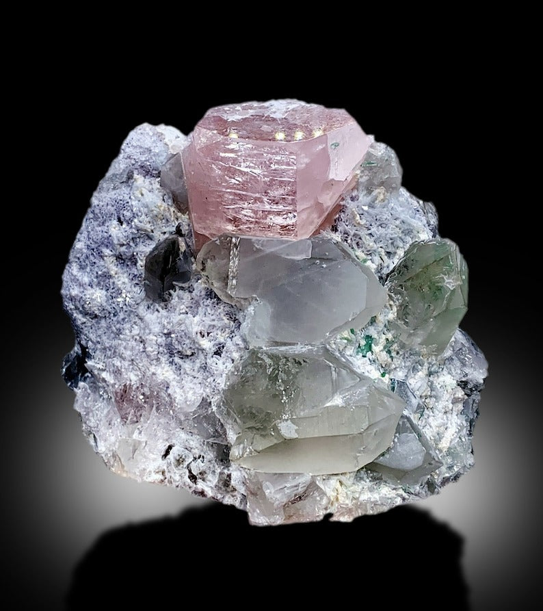 Pink Morganite With Green Tourmalines, Quartz and Lepidolite Mineral Specimen From Afghanistan - 1375 gram