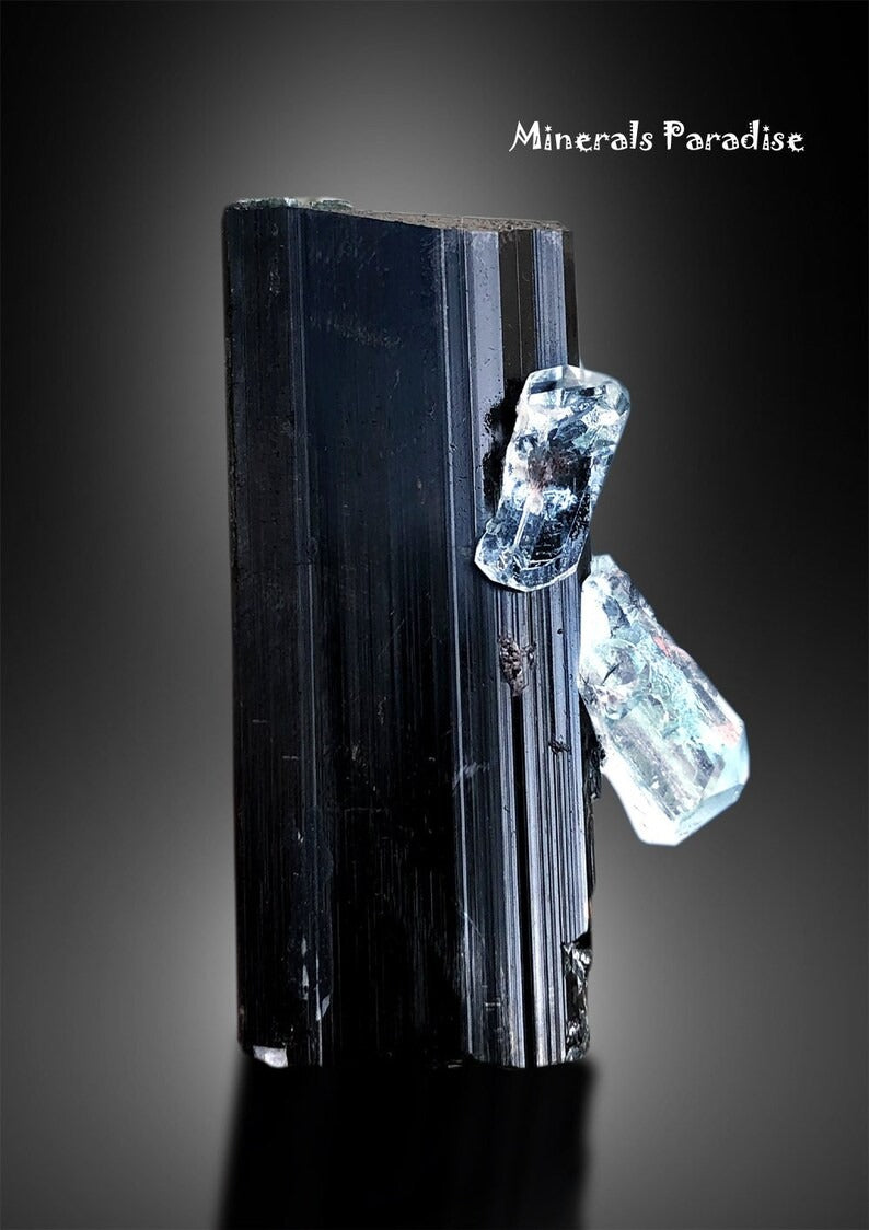 Aquamarine Crystal on Tourmaline, Natural Aquamarine, Black Tourmaline, Aquamarine Specimen, Aquamarine For Sale 132 g
