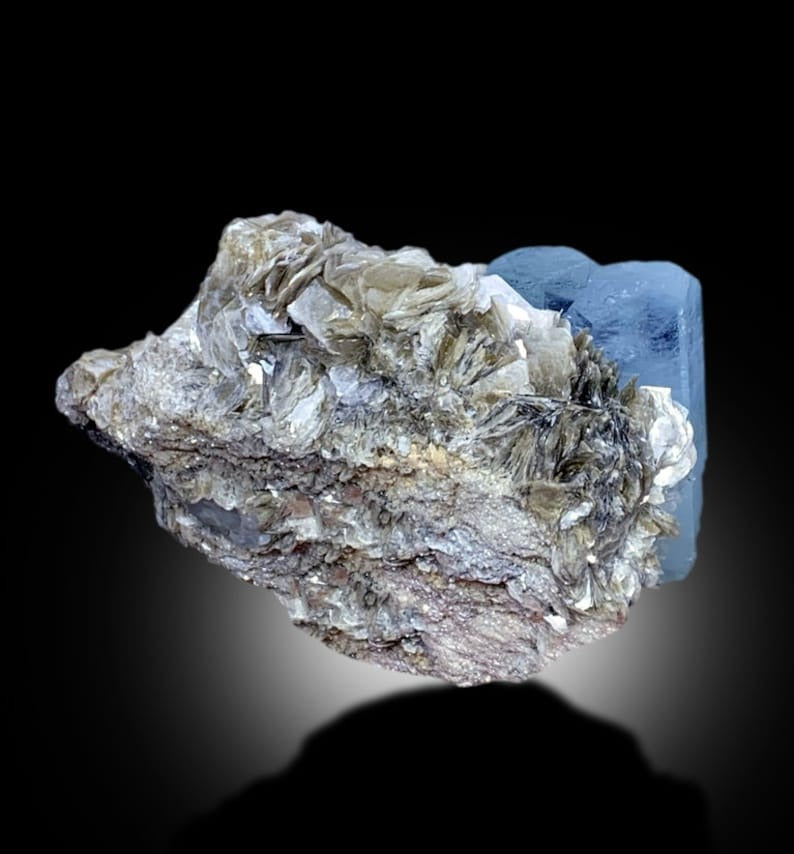Blue Aquamarines With Muscovite Mica Mineral Specimen From Nagar Pakistan - 640 gram
