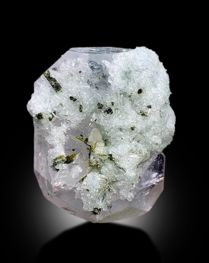 AquaMorganite, Morganite Var Aquamarine, AquaMorganite With Green Tourmalines and Albite From Afghanistan - 90 gram