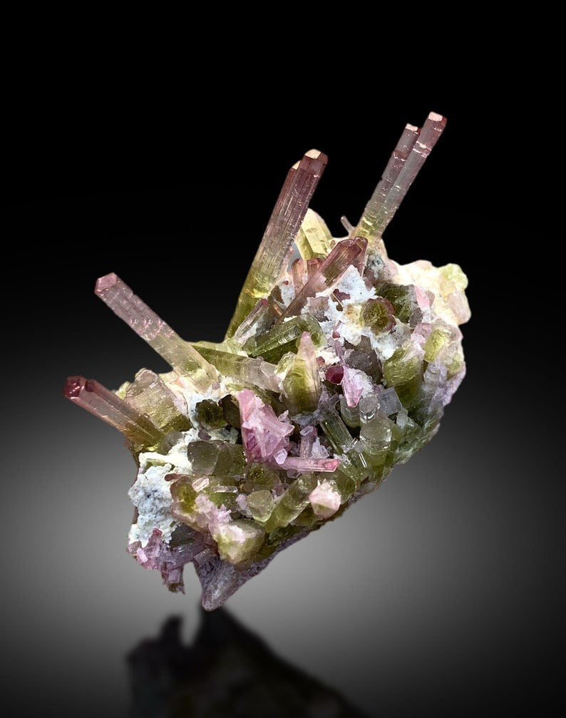 Exquisite Bicolor Tourmaline Cluster on Matrix, Tourmaline Specimen, Tourmaline from Paprok Afghanistan - 56 gram