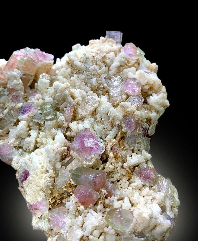 Natural Watermelon Tourmaline Crystals with Albite, Tourmaline Cluster, Tourmaline from Paproke, District Nuristan Afghanistan - 771 gram
