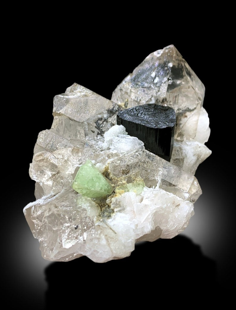 Green Herderite With Schorl and Quartz Specimen From Skardu Pakistan - 79 gram