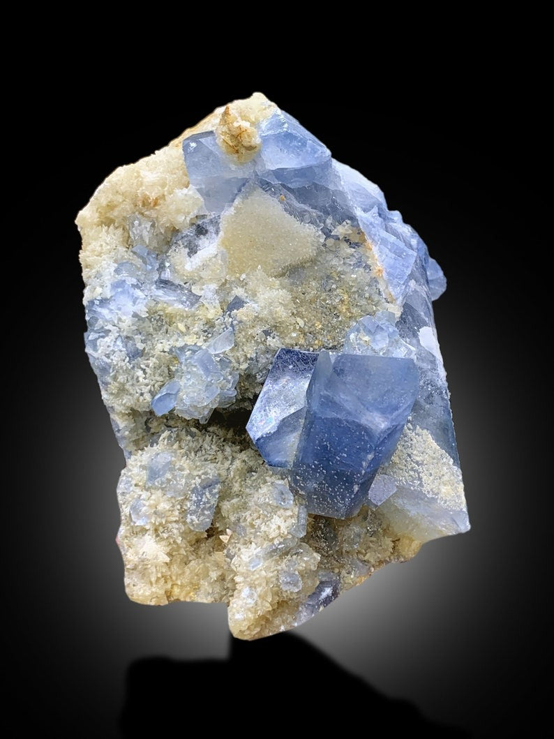 Natural Blue Color Celetine Crystals Cluster, Celestine with Yellow Calcite, Celestine Specimen, Celestine from Baghdis, Afghanistan, 396 g