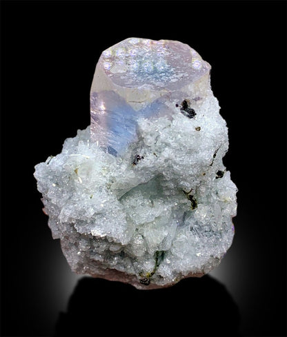AquaMorganite with Green Tourmalines, Pink Morganite Crystal with Blue Core, Tourmaline cluster, Mineral Specimen, Bicolor Beryl, 54 Gram