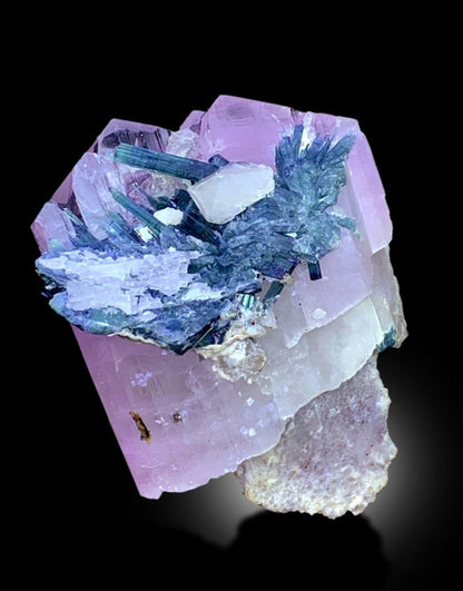 Kunzite Specimen, Terminated Pink Kunzite With Blue Tourmalines on Feldspar, Mineral Specimen, Kunzite From Afghanistan - 214 gram