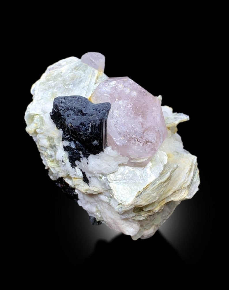 Pink Morganite with Tourmaline, Muscovite Mica, Schorl Crystal, Morganite Specimen, Tourmaline crstal, Mineral Specimen, 209 g