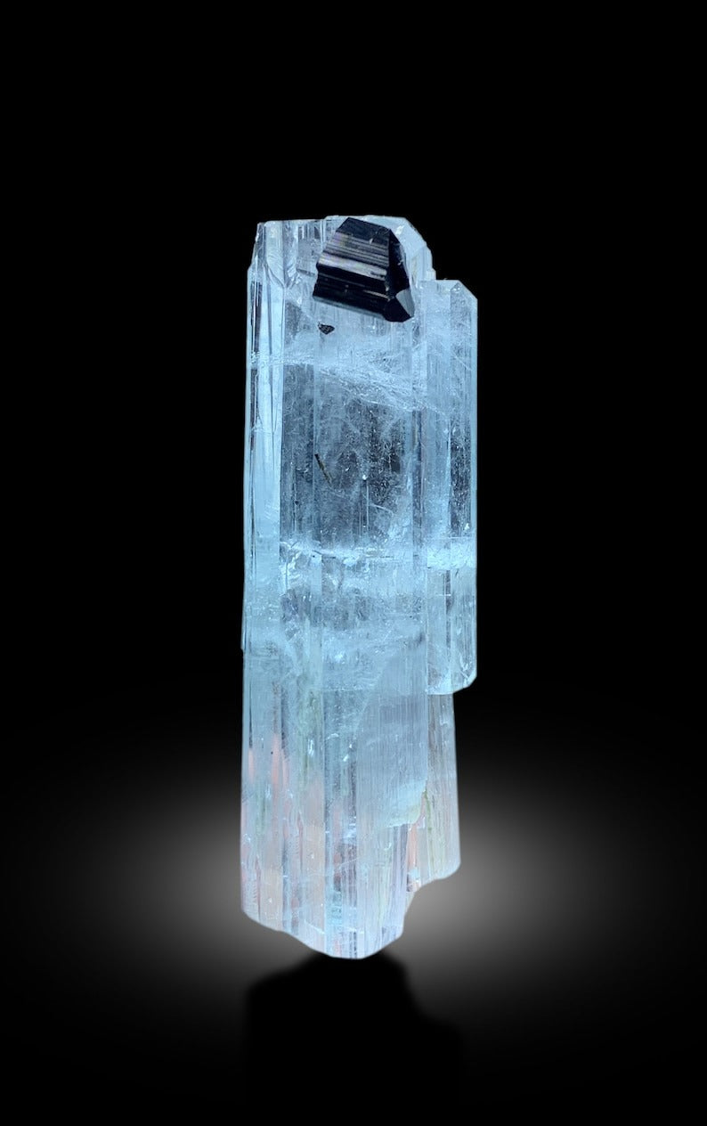 Natural Blue Color Aquamarine with Black Tourmaline Crystals, DT Aquamarine Crystal, Aquamarine from Shigar valley Skardu Pakistan - 55 gram